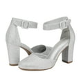 thumbnail image 5 of Dream Pairs Women's Ankle Strap Close Toe Chunky High Heel Pump Dress Shoes Angela Silver/Glitter Size 5, 5 of 5