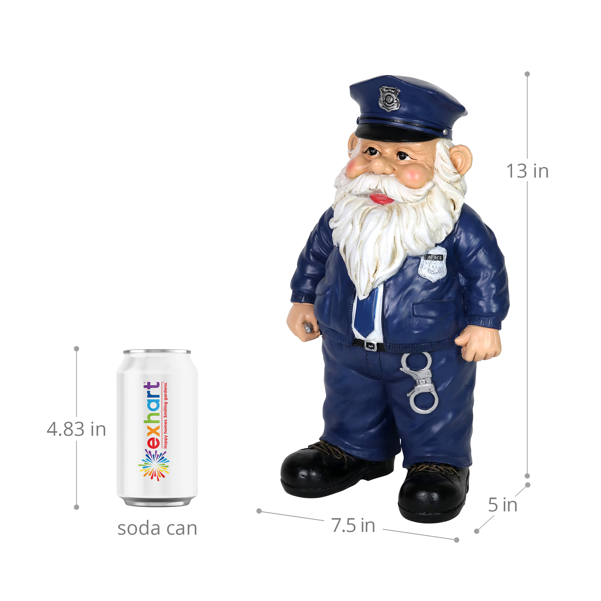 Exhart Policeman Gnome Statuary, 7.5 by 13 inches, Resin, Multicolor - image 4 of 7