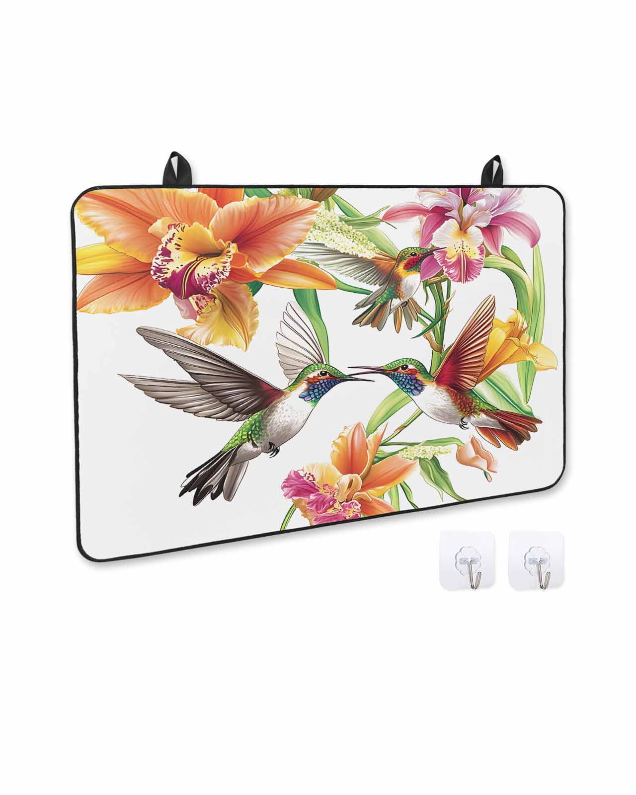 nqOlkjepod Large Induction Cooktop Protector Mat 36"x21", Orange Floral Stove Top Covers for Electric Stove, Spring Kingfisher Watercolor Retro Art Stove Burner Cover Mats, Glass Top Stove Cover