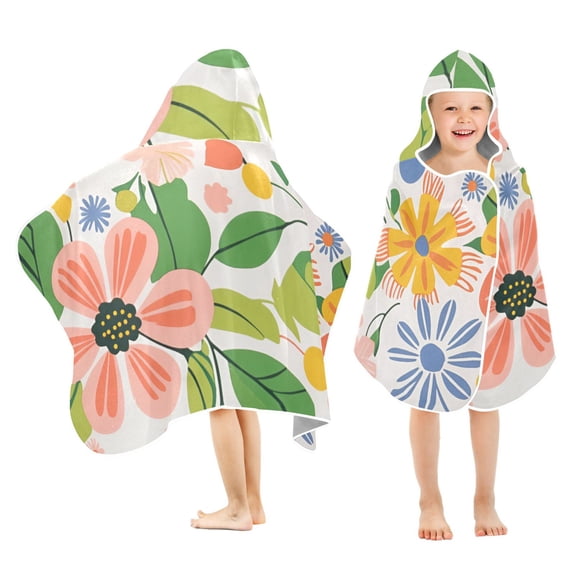 Yayeee Kids Hooded Towels Toddler Soft Absorbent Beach Bathing Wrap 50" x 23.5", Retro Pink Floral