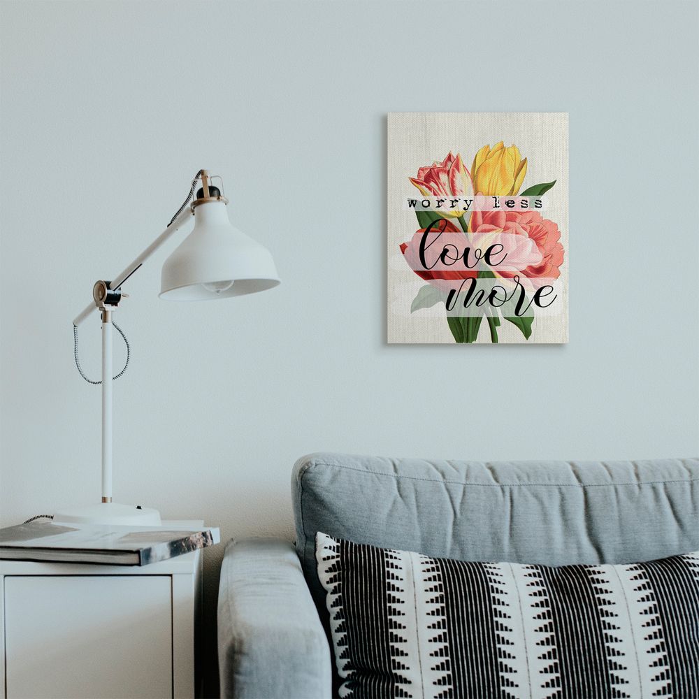 Stupell Industries Worry Less Love More Text with Fresh Floral Design Designed by Daphne Polselli