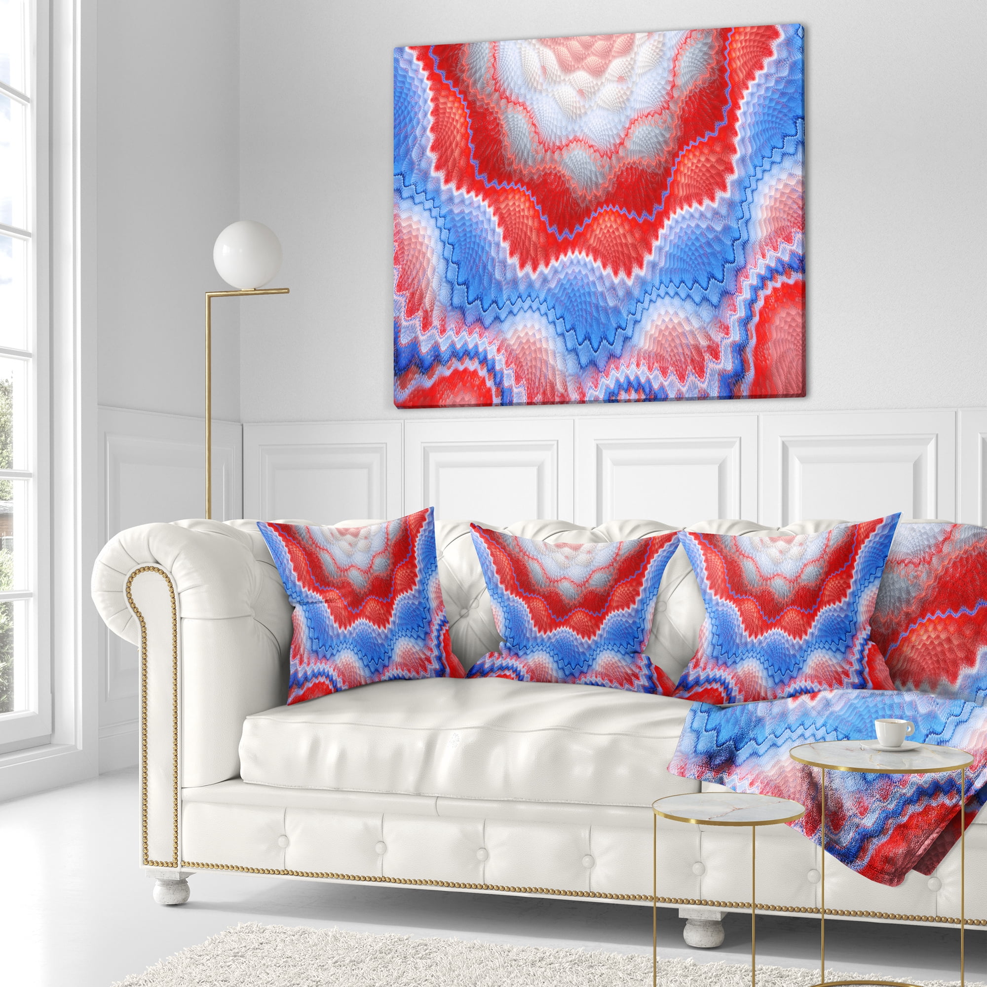 Designart Red Blue Snake Skin Flower - Abstract Throw Pillow - 16x16