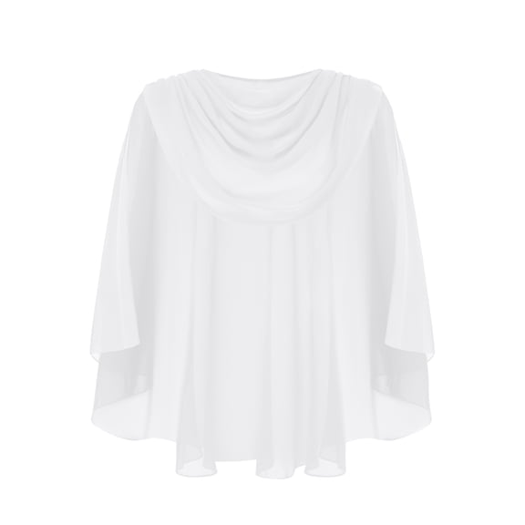 TiaoBug Women's Sheer Chiffon Cape Shawl Wraps for Evening Dresses Wedding Bridesmaid Cover Up Capelets White One Size