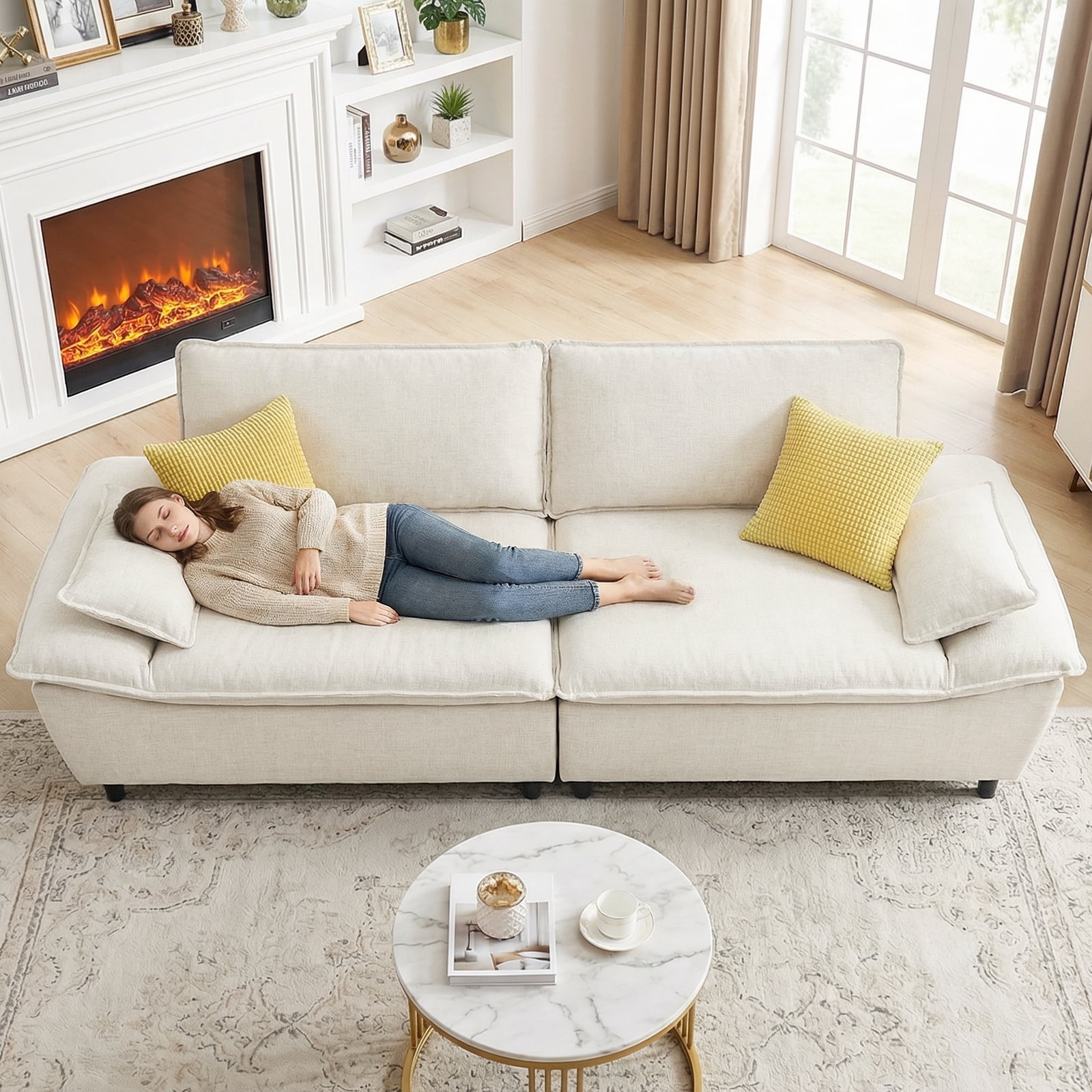 Advwin 114" Oversized Sectional Sofa, Luxury Sailboat Cloud Couch with Adjustable Backrest, Extra Deep Lounge Seating & Wide Arms for Modern Living Room, Beige