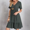 thumbnail image 2 of Zpanxa Summer Dresses for Women, Sun Dresses Women, Womens Spring and Summer V-Neck Loose Solid Pleated Casual High Waist Lace Dress, 2 of 8