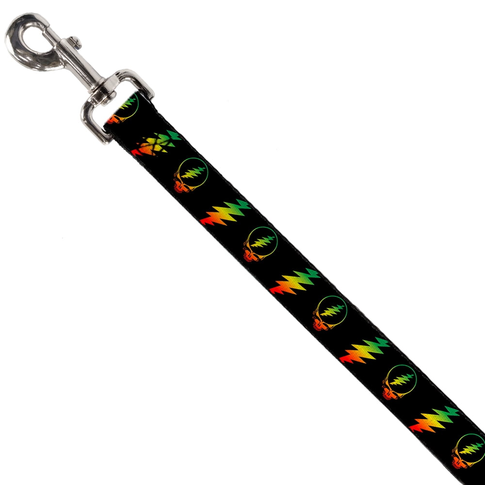 Grateful Dead Pet Leash, Dog Leash, Steal Your Face Lightning Bolt Repeat Black Rasta, 6 Feet Long 1.0 Inch Wide