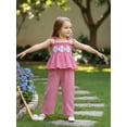 thumbnail image 4 of Loicainy Toddler Kids Girl Baseball Outfit 6 9 12 18 24 Months 2T 3T 4T 5T 6T Embroidered Plaid Tie Shoulder Ruffled Smocked Tops and Wide Leg Pants 2 Piece Clothes Set, 4 of 9