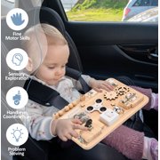 Montessori Wooden Busy Board - Sensory Toys for Toddlers Fine Motor Skills - Activity Board Toys for Kids - Educational Fidget Travel Toys for Baby Boy & Girl - Birthday Gifts