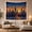 Dark City Skyline, variant on Couple on a Coastal City Street Leading to a Blue Bay, Romantic Illustration for Travel Lovers, Urban Wall Art, Anniversary Gift, Tapestry Wall Hanging for Bedroom and Studio