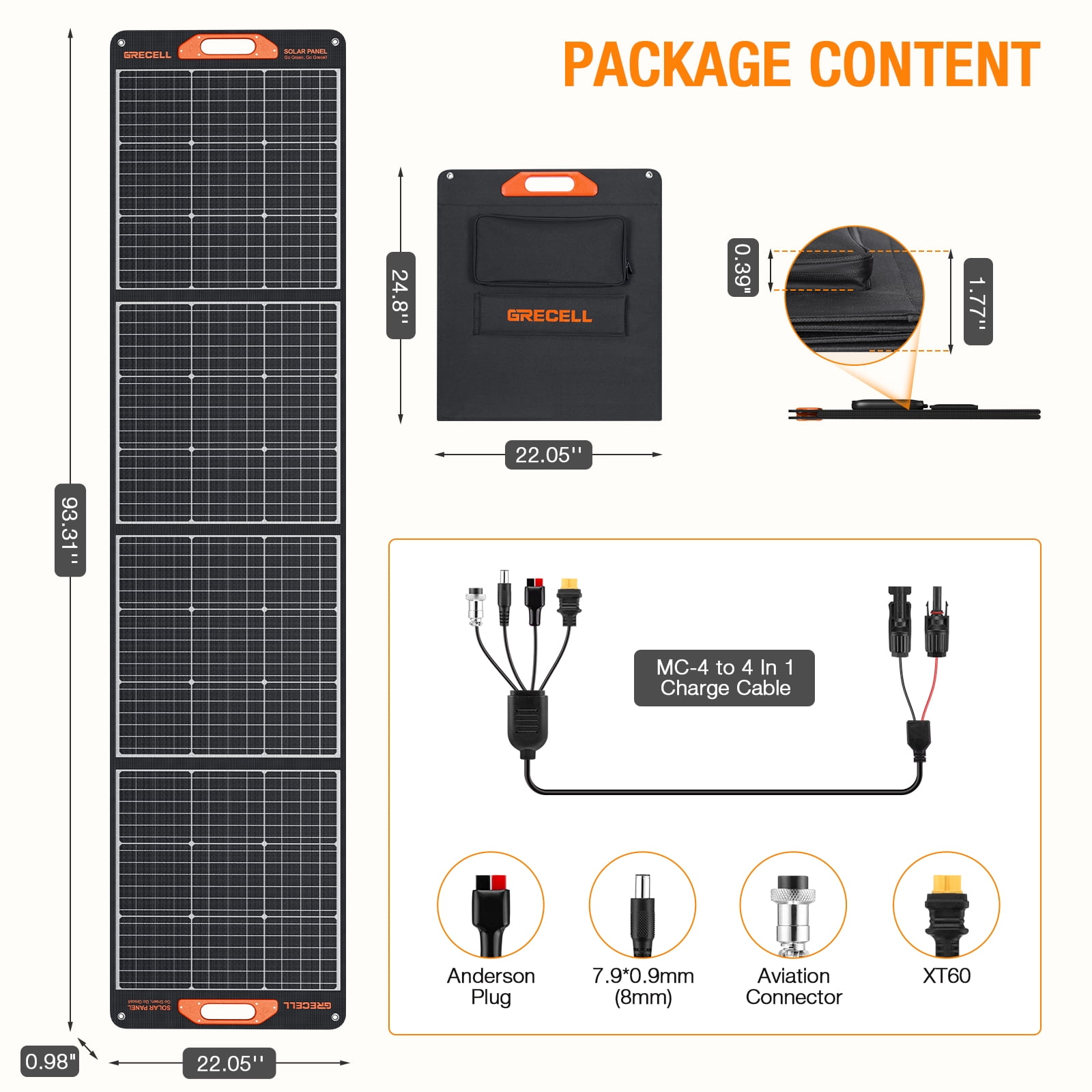 Grecell 200W Portable Flexible Foldable Solar Panel Kit Power Generator (2 Pack), 12V/24V Lightweight High-Efficiency Solar Charger Power Backup