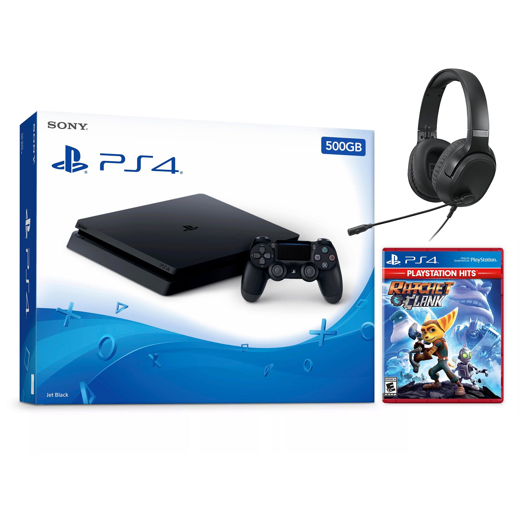 Sony PlayStation 4 Slim 500GB PS4 Gaming Console, Jet Black, with Mytrix Chat Headset