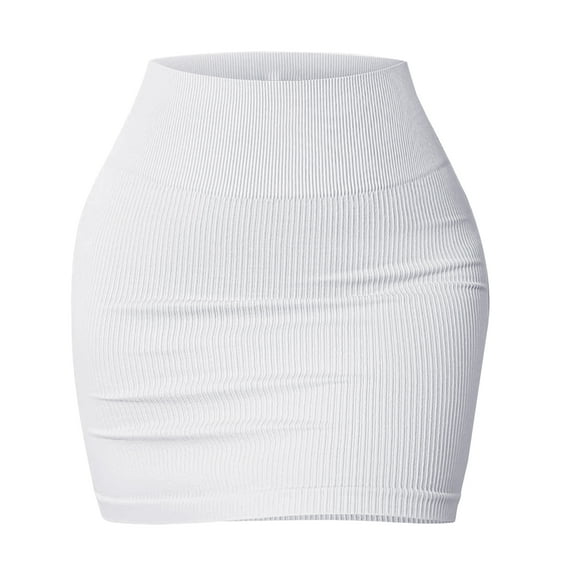 Yoetaun Women's Basic Elastic High Waist Bodycon Pencil Skirt Casual Ribbed Knit Short Skirt Fashion Streetwear White