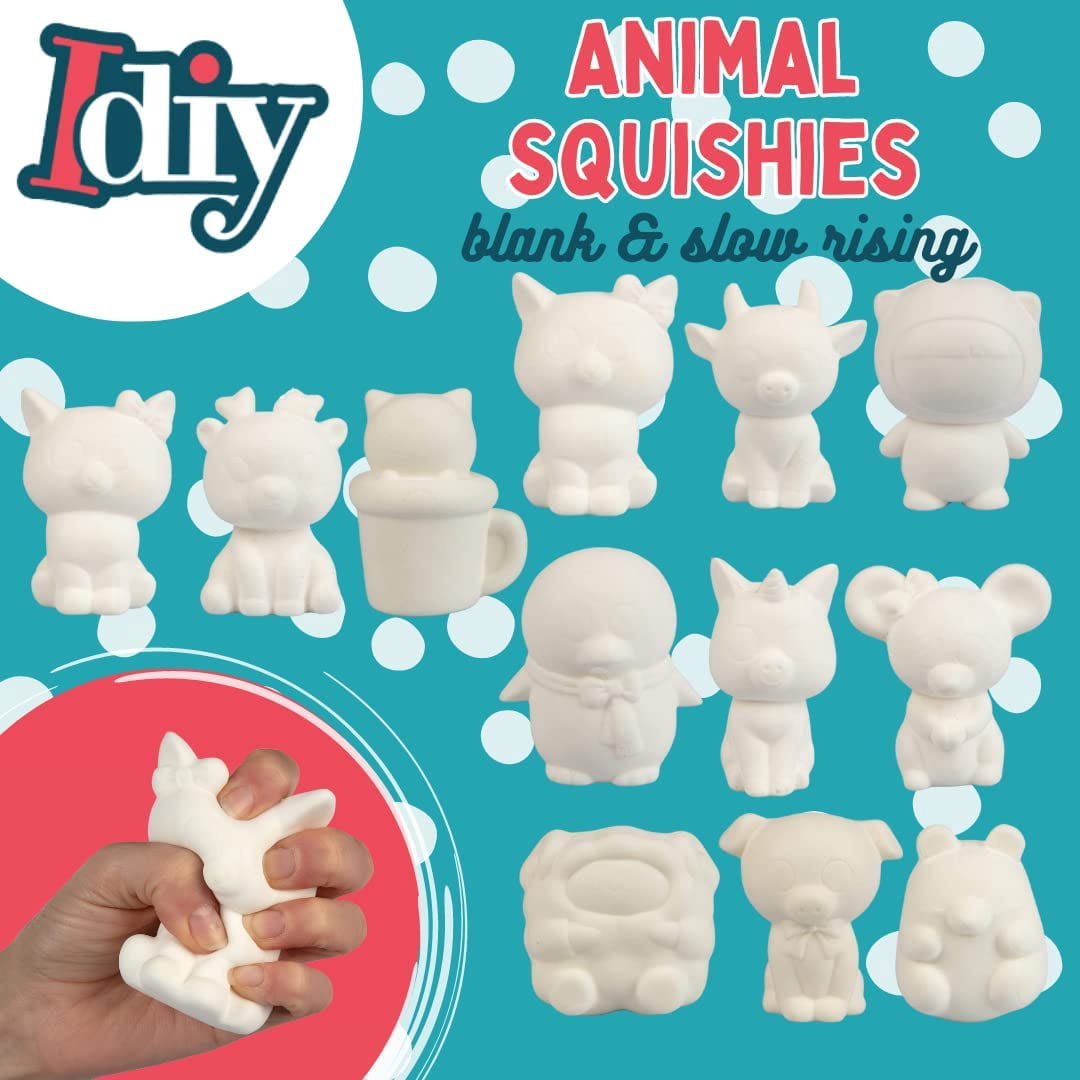 DIY Jumbo Blank Slow-Rising Animal Squishies - 12 Different 3-5" Designs - White Kawaii Squishy Toys for Drawing, Painting, Decorating - Soft & Scented Stress Relief Craft