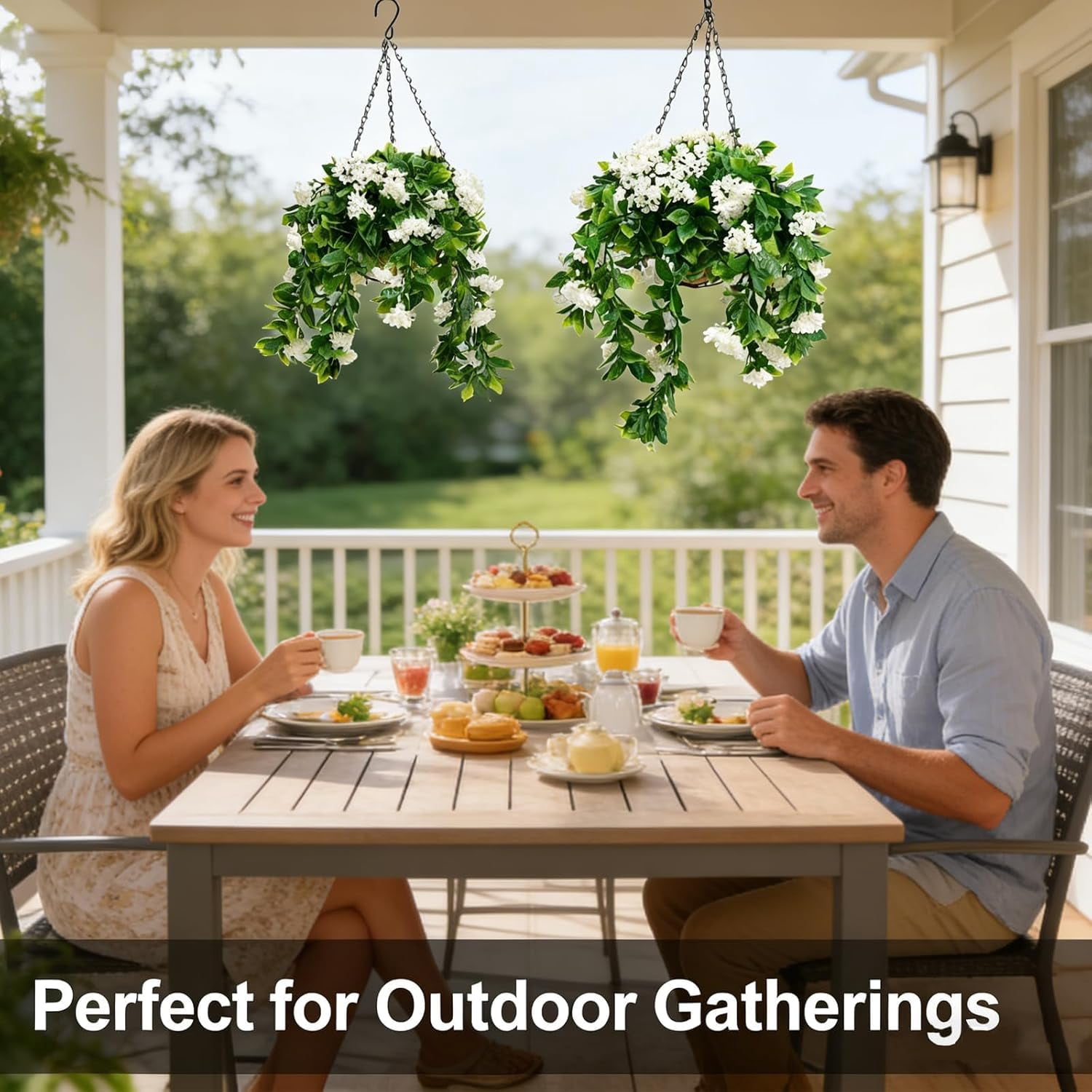15" Faux Crepe Myrtle Hanging Baskets - Set of 2,Realistic Artificial Flowers for Outdoors, No Maintenance & UV Resistant,Faux Greenery for Home Porch Yard,Garden, Patio,Window Box Decor(Purple,1Pcs)