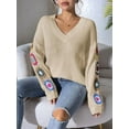thumbnail image 2 of Womens Classic Boho Floral Crochet Long Sleeve Sweaters Casual Pullover Knitwear for Fall Winter 2025 Deep  L, 2 of 6