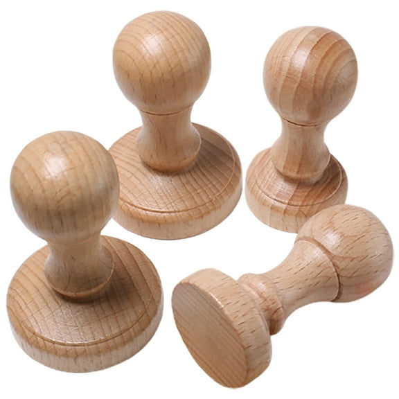 WEUVEB 4-Pack Khaki Wood Replacement Stamp Handles for Classroom Activities and Craft Projects
