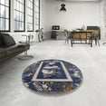 thumbnail image 3 of Ahgly Company Indoor Round Mid-Century Modern Dark Slate Blue Oriental Area Rugs, 4' Round, 3 of 6