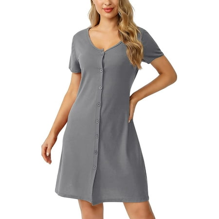 Button Down Nightgowns for Women Short Sleeve V Neck Nightshirts Sleepwear  Night Dress 