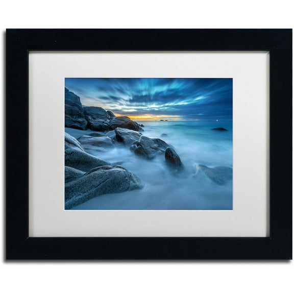 Trademark Fine Art "Blue Hour for a Blue Ocean" Canvas Art by Mathieu Rivrin, White Matte, Black Frame