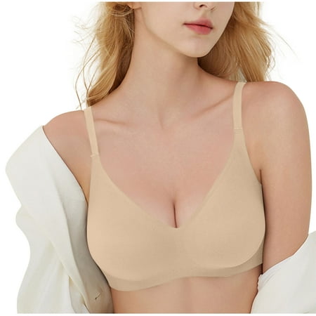 Ousvtion on Sale Wireless Bras for Women No Underwire Bralette Seamless Supportive Bra Raceback Push Up Bralettes Full Coverage Brassiere Clearance 02-Khaki Small