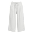 thumbnail image 4 of Vynhevius Women's Drawstring Capri Pants Pleated Waist Pockets Loose Wide Leg Casual Trousers, 4 of 6
