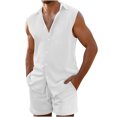 thumbnail image 2 of lkfuzj Men's Summer Spring Casual Sleeveless Suit Solid Collar Button Outfit Stylish Pocket Design, Versatile for Party Work Vacation | Fashionable Suit Set, 2 of 9