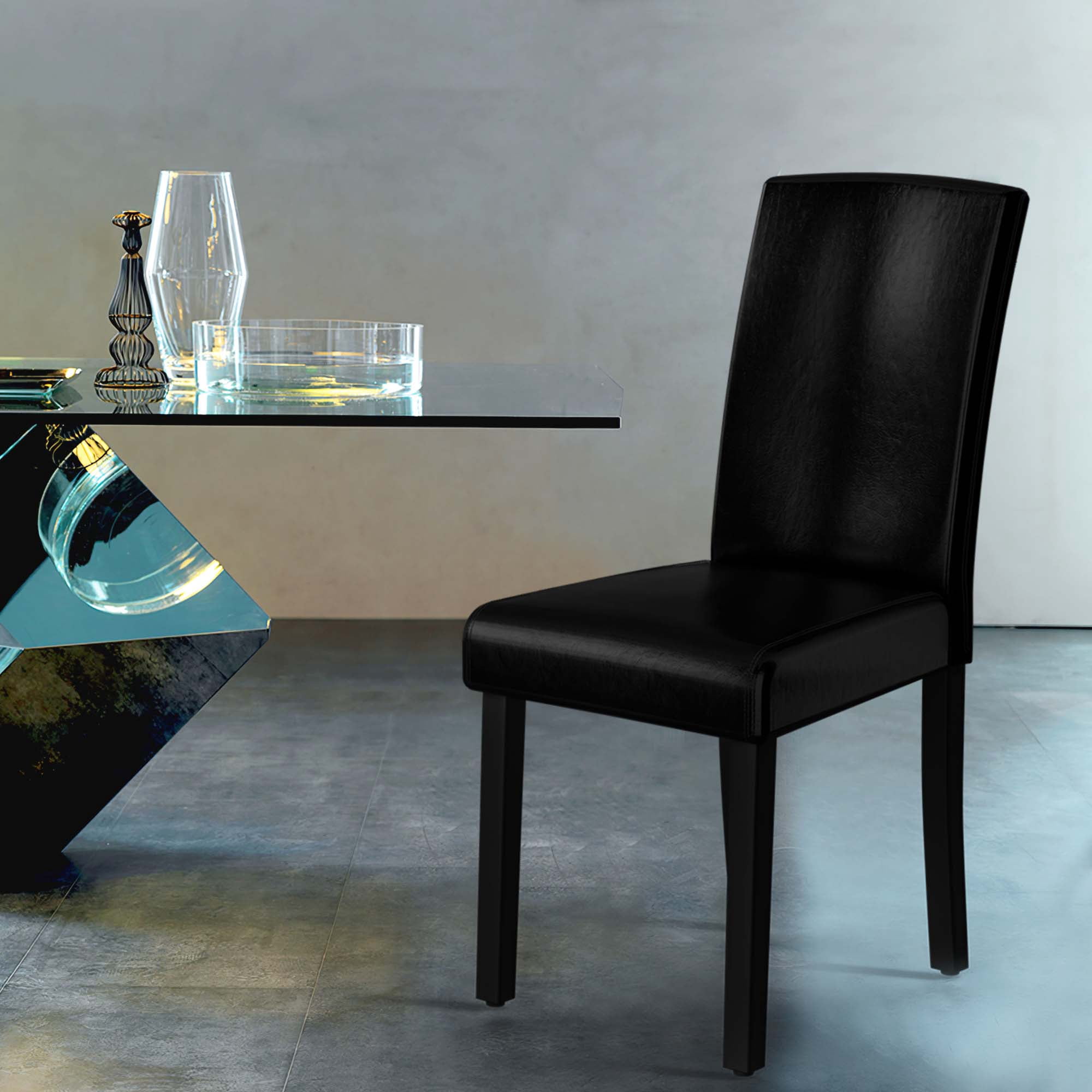Set of 2 PU Dining Chairs Small Dining Chair with Wood Legs for Office Home,Black
