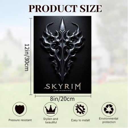 Verve & Co Shop Epic Skyrim – Inspired Metal Sign Fantasy – Themed Wall Decor for Gaming Rooms Vintage – Style Tin Sign for Fans 12 x 8 Inches