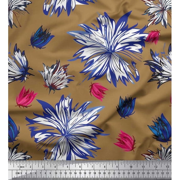 Soimoi Cotton Duck Fabric Wildflower Floral Print Sewing Fabric Yard 56 Inch Wide