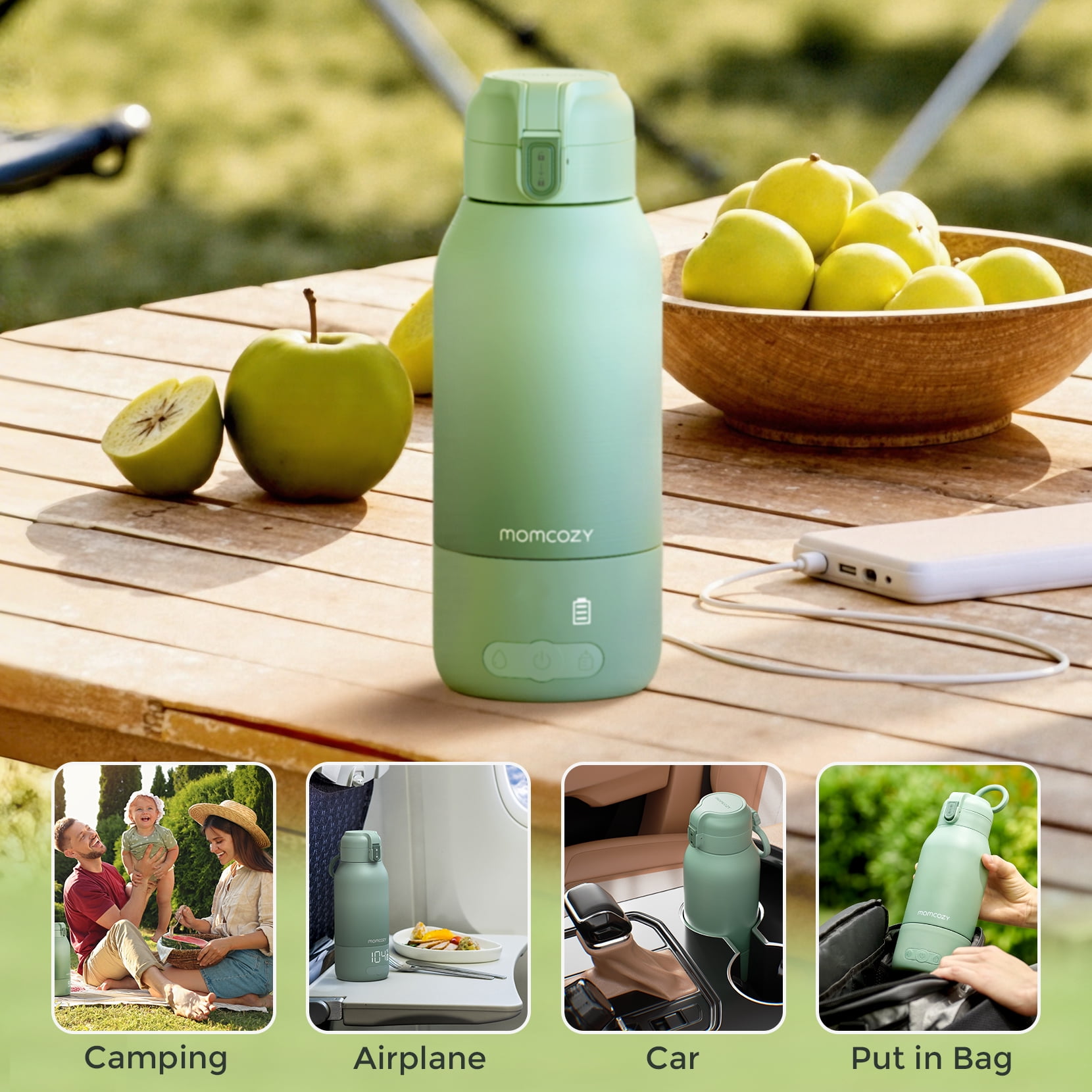 Momcozy Portable Milk Warmer for Travel – Dual Heating Modes for Breast Milk & Water, Portable Bottle Warmer, 16.99 Ounces