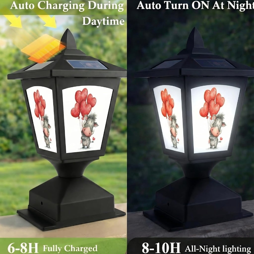 Solar Post Cap Light Outdoor, Fits 4x4 5x5 6x6 Wood Posts, Waterproof LED Fence Post Light for Deck Patio Garden Yard Decoration, Removable Design Panel (Black, 1 Pack) (Heart2)