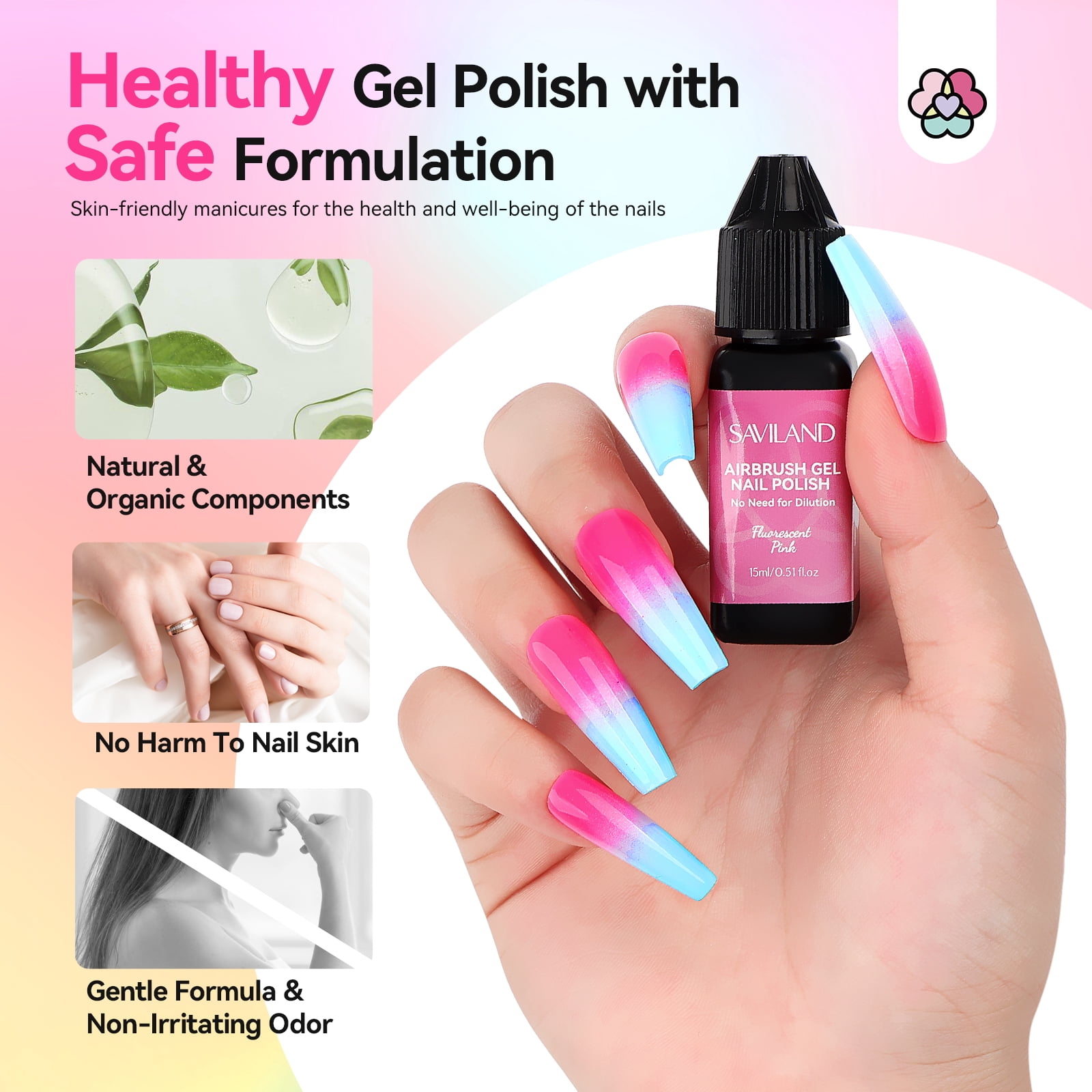 SAVILAND Airbrush Gel Nail Polish: No Dilution Fluorescent Airbrush Nail Polish Shine All Night Long, 12 Colors Glows in The Dark for Nails French Manicure DIY Nail Salon, Gifts & Party & Bar Social