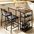thumbnail image 3 of Ktaxon 3 Pieces Dining Table Set for 2, Counter Height Bar Table Set with Storage Shelves and Padded Chairs for Dining Room, Kitchen, Rustic Brown, 3 of 7