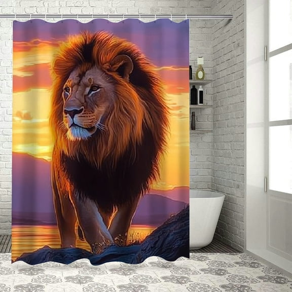 Autua Lion Sunset Mountain Shower Curtain for Bathroom 100% Polyester Fiber Chic Modern Decor with Hooks 36"x72