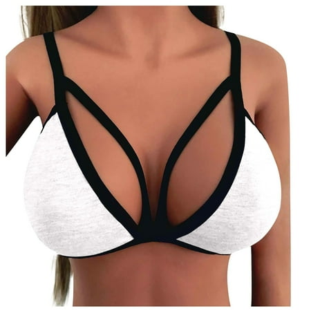 

EHTMSAK V Neck Cami Bra for Women Sexy Strappy Wireless Bra Comfort Seamless Wireless Skinny Strap Bralette Bra White S