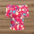 thumbnail image 6 of ClodeEU Women's Summer Print Short Sleeve Crewneck Top with Side Pleats, Slim Fit Casual Blouse Hot Pink,Womens Plus L, 6 of 8