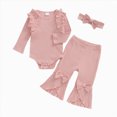 thumbnail image 5 of TOWED22 Newborn Baby Girl Clothes 3pcs Rib Frill Long Sleeve Romper Flared Pants Headband Set Fall Winter Outfits,3-6 M, 5 of 5