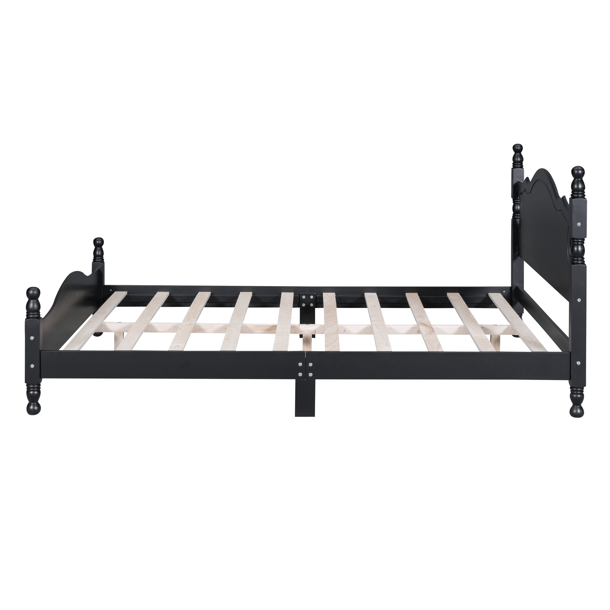 Euroco Wood Queen Size Retro Style Platform Bed, Black