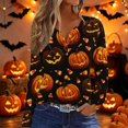 thumbnail image 5 of Halloween Tops for Women Long Sleeve Pumpkin Print T Shirts Halloween Tunic Tops Loose Fit V Neck Party Blouse Costume, 5 of 5