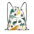 thumbnail image 1 of Xecao Dinosaurs and Tropical Leaves Pattern Sports Drawstring Backpack - String Swim Gym Bag with Wet Proof Pocket for Women&Men-Small, 1 of 6