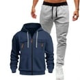 thumbnail image 2 of BiZtdJrK Navy Mens Hoodie Sweatsuits 2 Piece Set Multi Pocket Hooded Long Sleeve Zip Up Sweatshirts and Jogger Sweatpants Track Suits L, 2 of 4