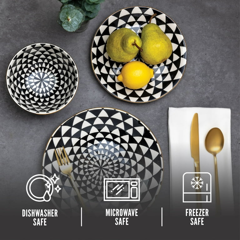 Thyme & Table Dinnerware Black & White Dot Stoneware, 12 Piece Set, Dinnerware  Set, Dishes and Plates Sets