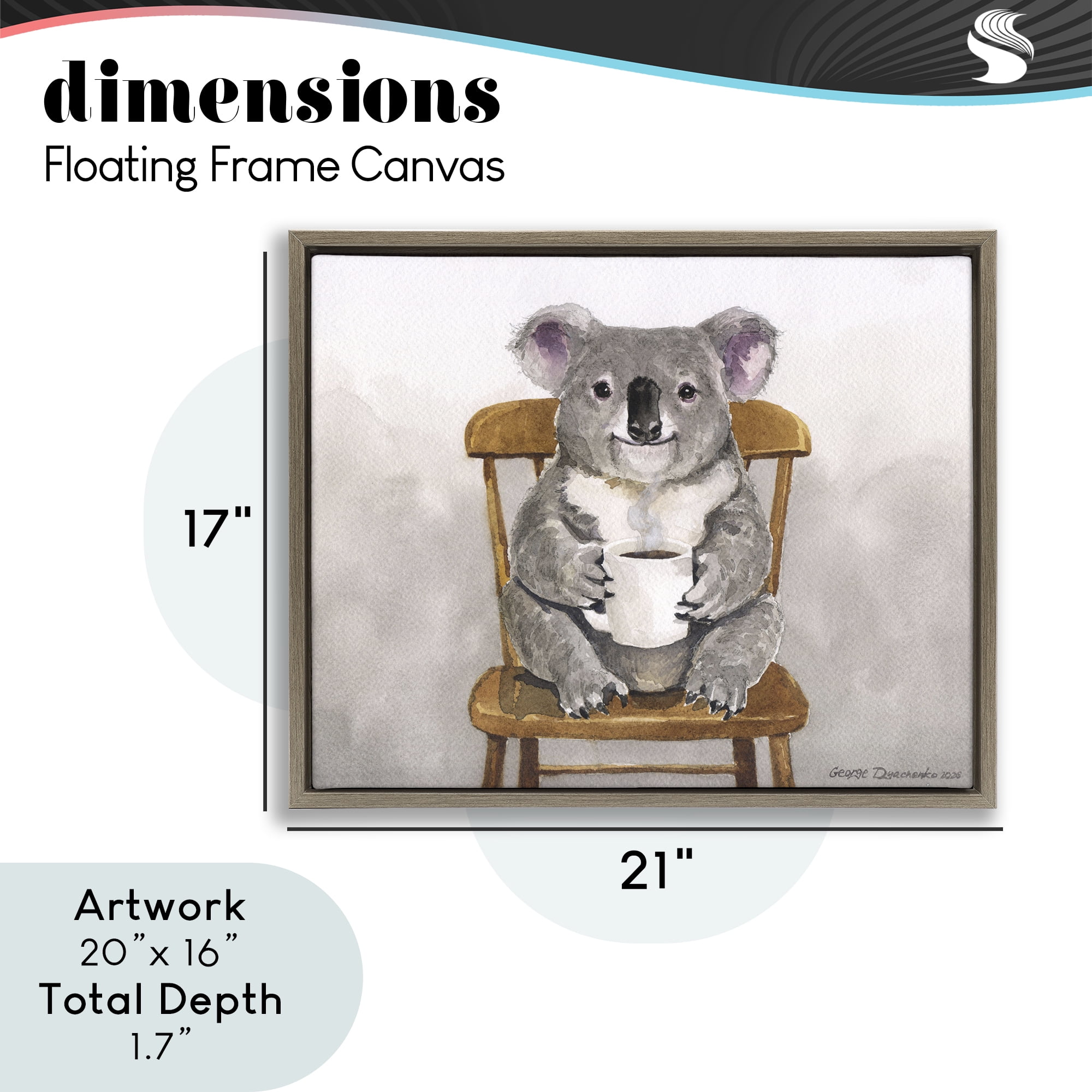 Stupell Industries Koala with Coffee Mug Brown Framed Floater Canvas Wall Art, design by George Dyachenko