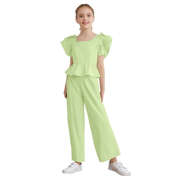 Haitryli Girls Toddler Summer Outfits Clothing Sets Casual Fashion Tank Top with Pants Sets Kids 2 Piece Beach Set Light Green 11-12