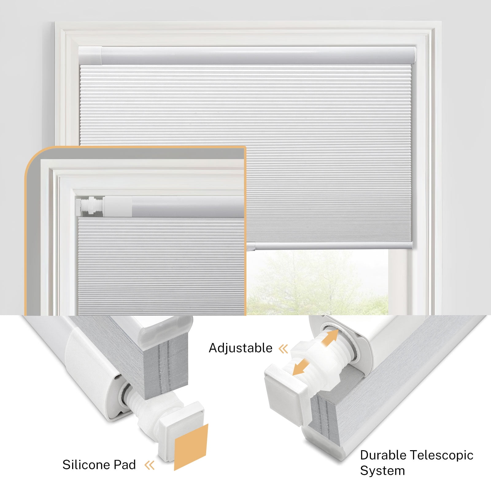 Keego No Drill Cordless Blind for Windows Blackout Cellular Window Shades No Tool Honeycomb Blinds Shades for Home, Easy To Install, White, 47.75"W x 48"H