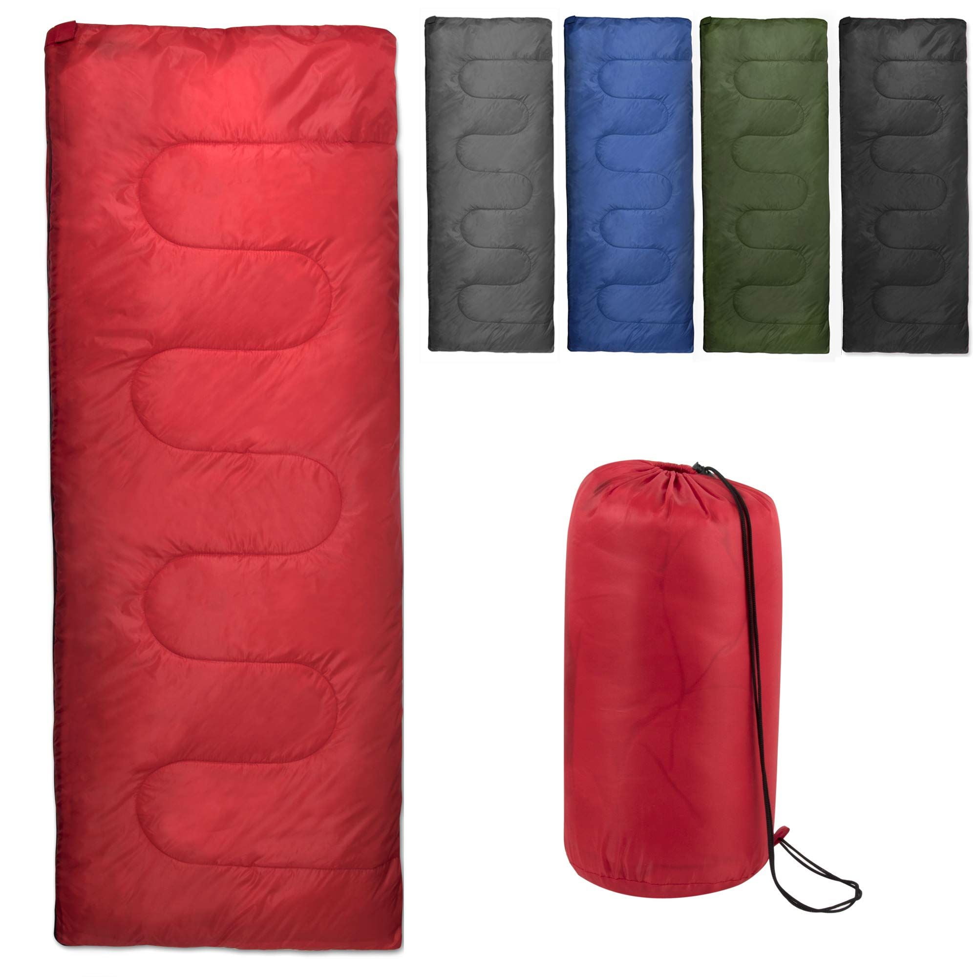 10 Pack Bulk Wholesale of Cold Weather Envelope Sleeping Bags for Adults, Kids, Homeless, Camping, Indoors, Outdoors - 10 Count Sleeping Bags in Black, Navy Blue, Forest Green, Red - 71"L x 30"W