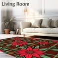thumbnail image 2 of ODIKA 4'x6' Machine Washable Non-Slip Area Rug, Traditional Plaid Tartan Check with Poinsettia Flower Motif High Traffic Rug with Pad, Red, 621797, 2 of 8