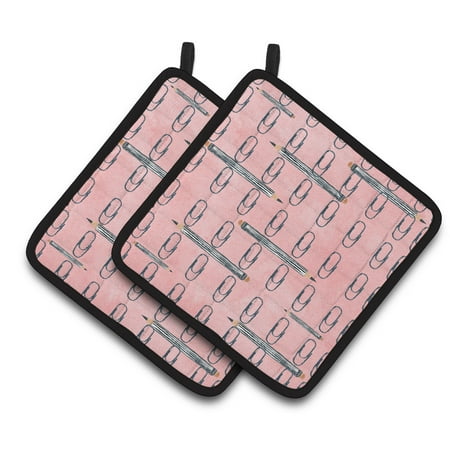 - Caroline's Treasures Watercolor Organized Paper Clips Pink Pair of Pot Holders