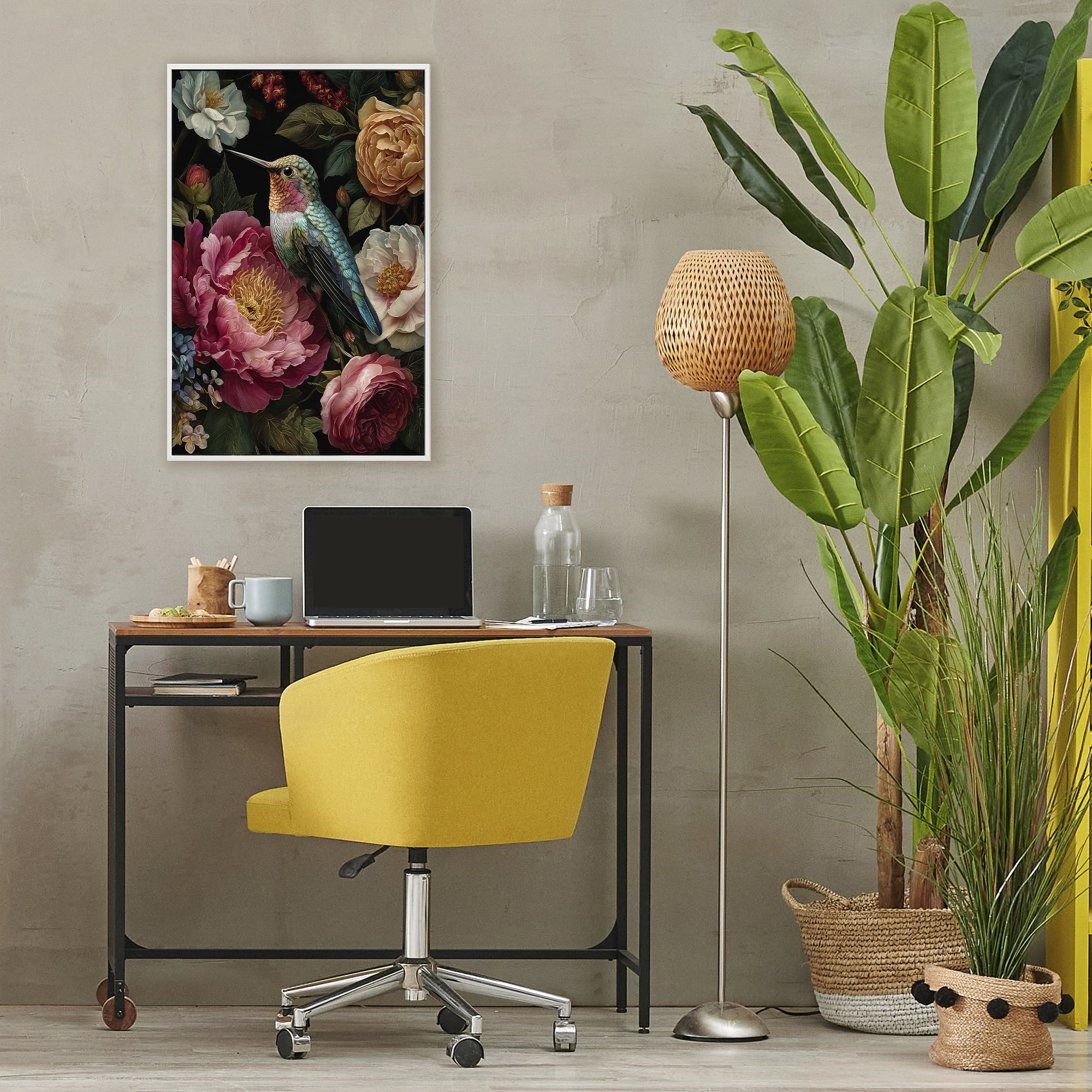 Stupell Industries Hummingbird & Lush Blooms White Framed Giclee Art, design by The Wands Want
