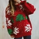 thumbnail image 5 of Suéter navideño de punto grueso de manga larga con cuello redondo y jacquard con diseño de árbol de Navidad para otoño e invierno para mujer, 5 of 5